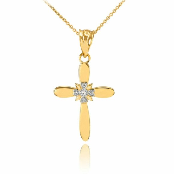 10k Solid Gold Accent Solitaire Diamond Pendant